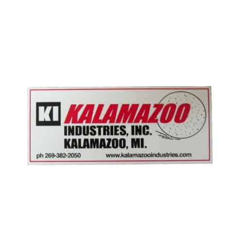 Small KI logo, 00127086 abrasive chop saw sticker kit, 00127087 Kalamazoo Industries logo stick kit
